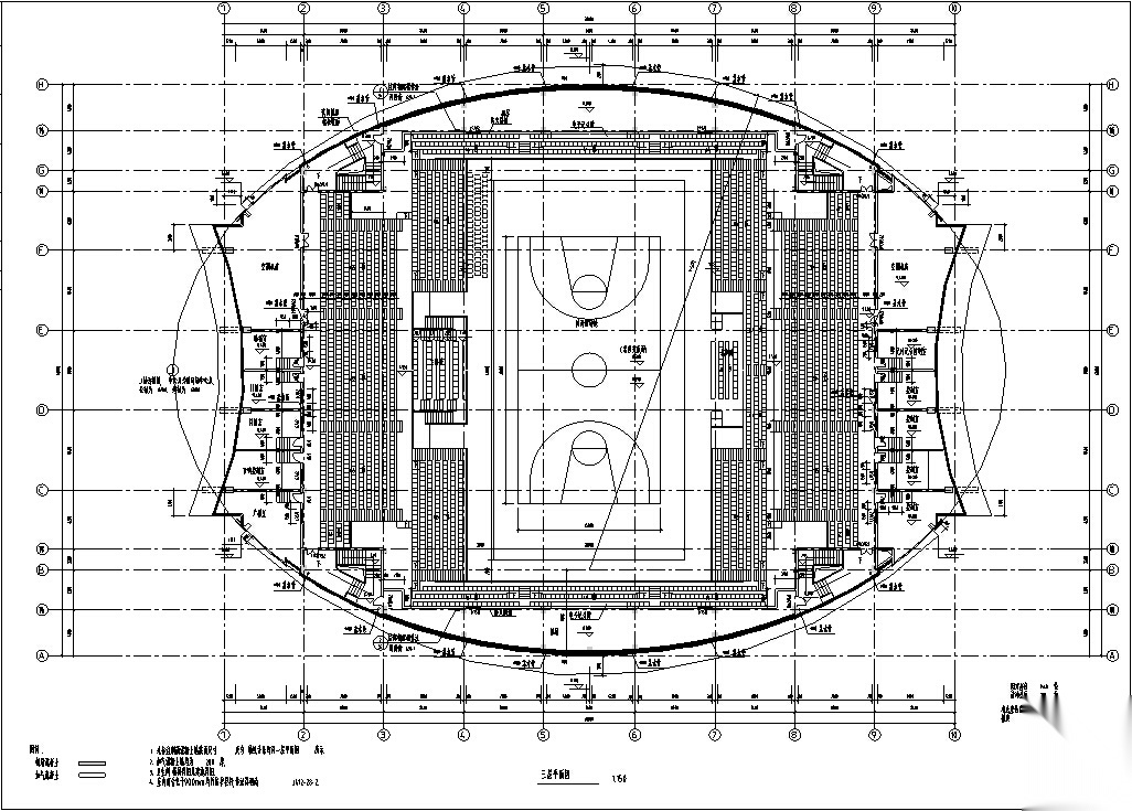 某大学后现代体育馆建筑设计方案（效果图及施工图CAD）施工图下载【ID:151542127】