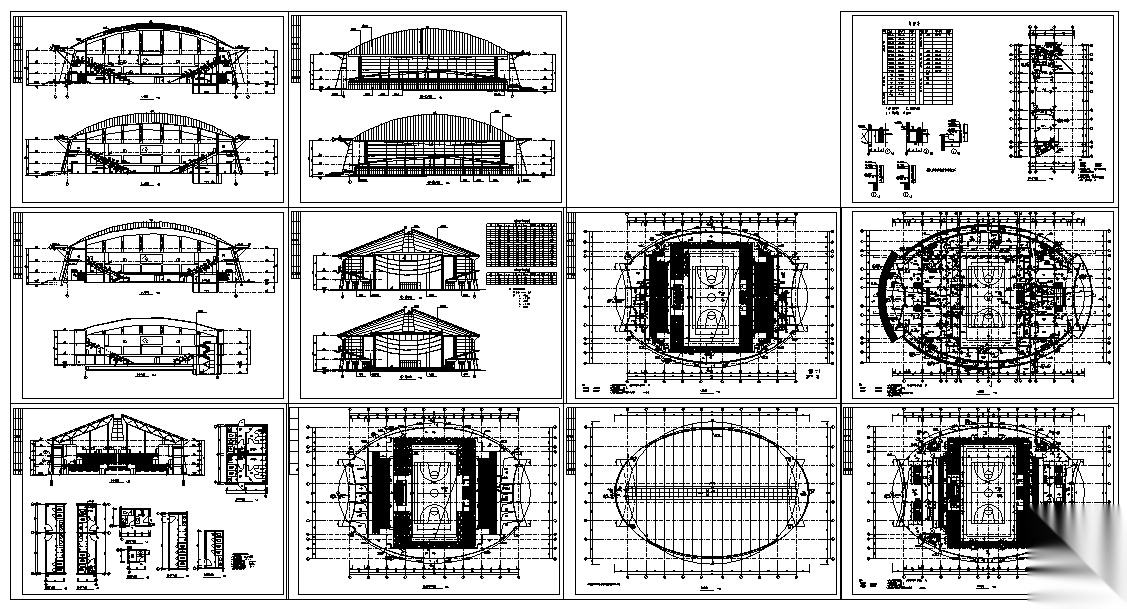 某大学后现代体育馆建筑设计方案（效果图及施工图CAD）施工图下载【ID:165406127】