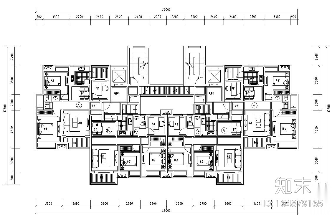 高层户型图-金地强排户型汇总施工图下载【ID:164879165】