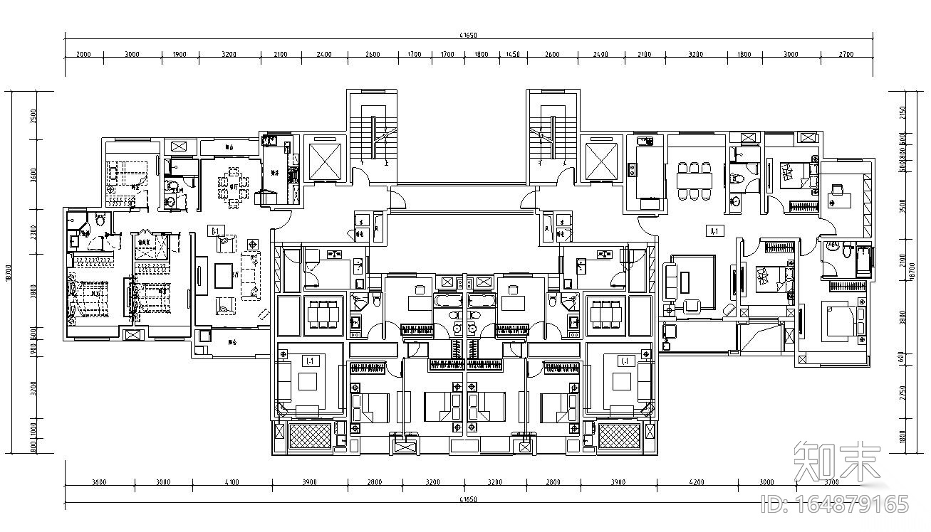 高层户型图-金地强排户型汇总施工图下载【ID:164879165】