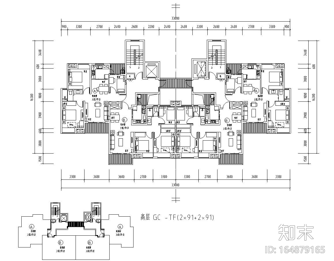 高层户型图-金地强排户型汇总施工图下载【ID:164879165】