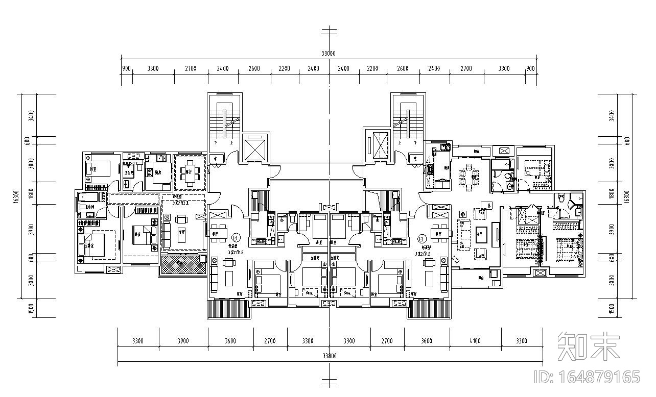 高层户型图-金地强排户型汇总施工图下载【ID:164879165】