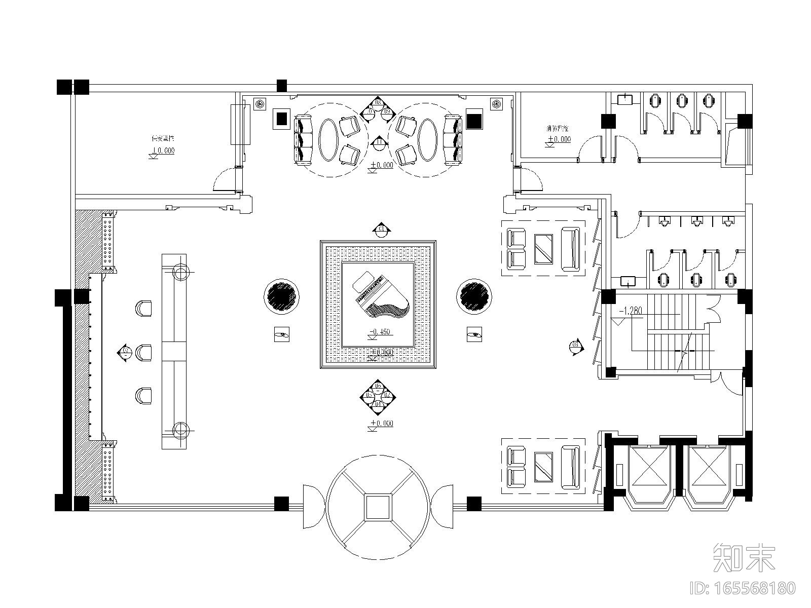 兰州某夜总会一层大堂施工详图（附效果图）cad施工图下载【ID:165568180】