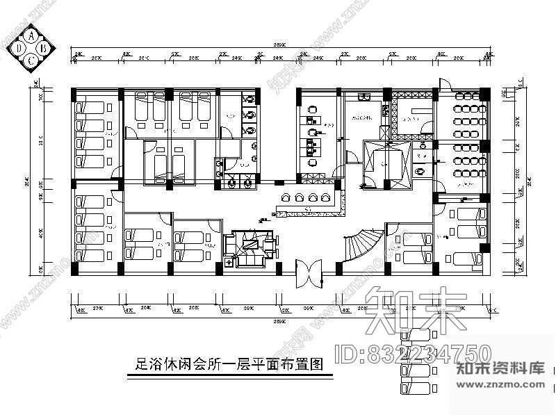 洗脚城装修图cad施工图下载【ID:832234750】