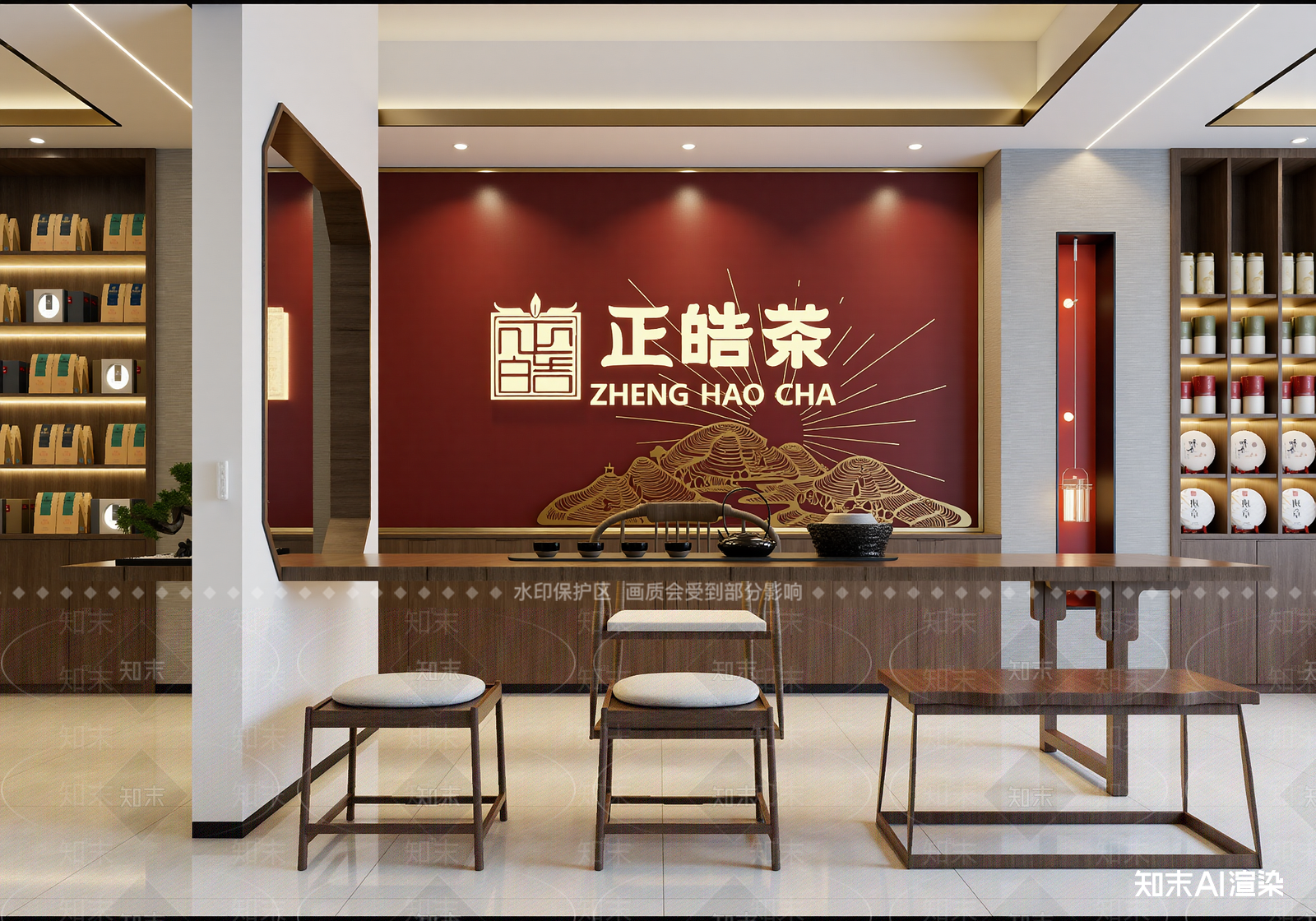 新中式茶展厅3D模型下载【ID:1215057631】