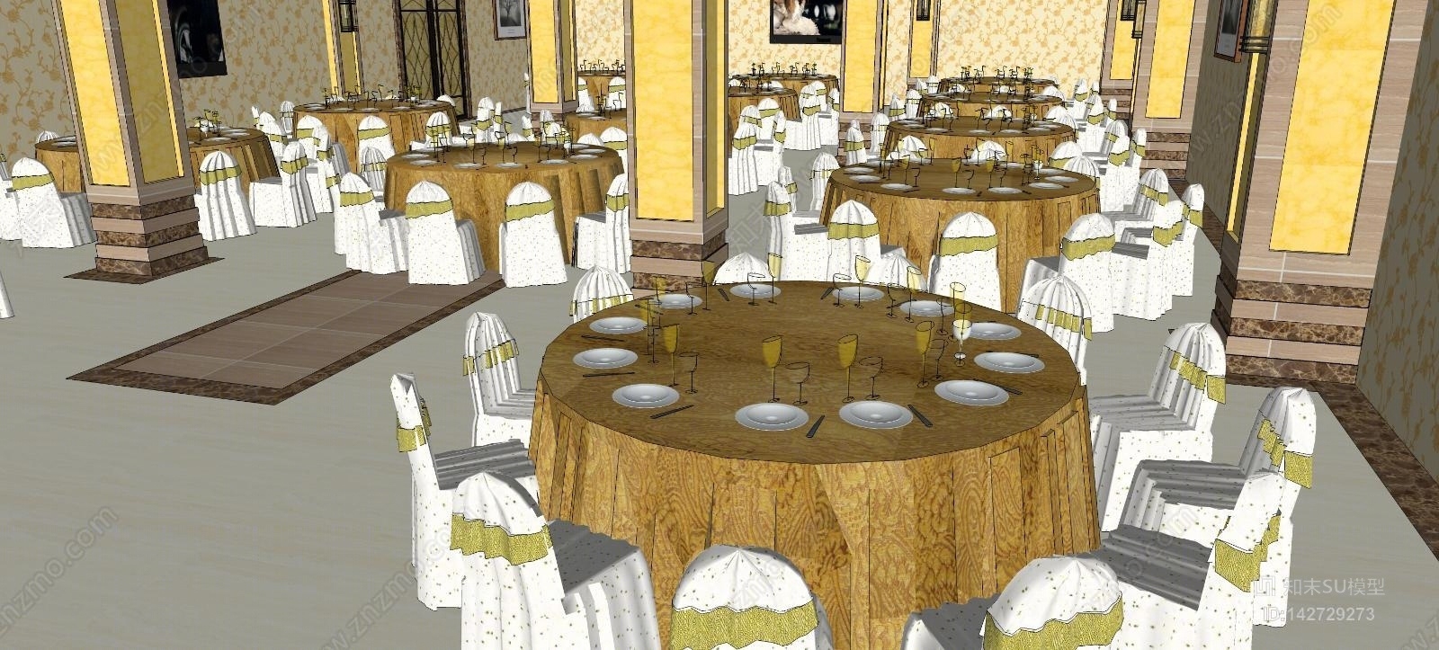 现代风格婚礼宴会厅SU模型下载【ID:142729273】