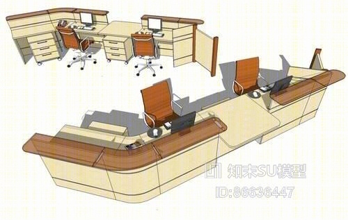 办公桌椅组合SU模型下载【ID:86636447】