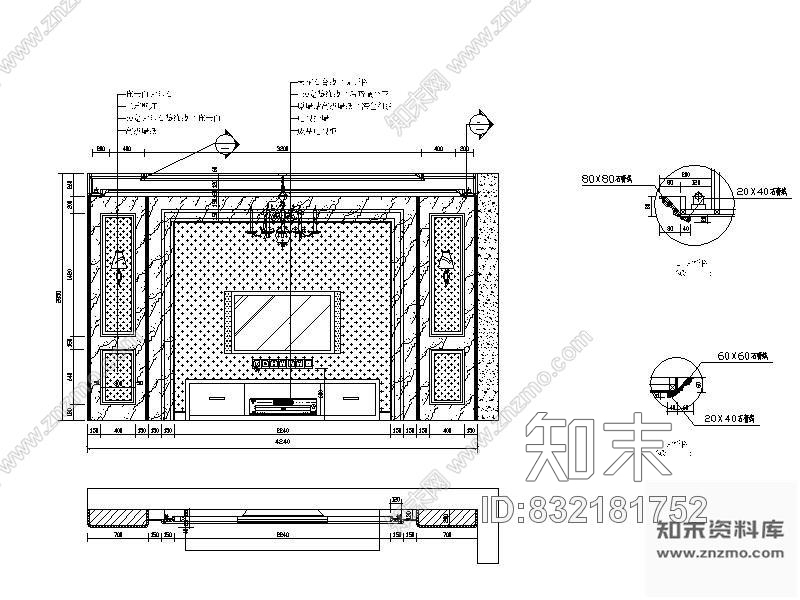 图块/节点欧式电视墙立面详图cad施工图下载【ID:832181752】