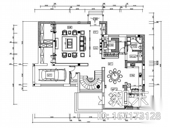 精品雅致中式联排别墅室内CAD装修图（含效果）cad施工图下载【ID:167173128】