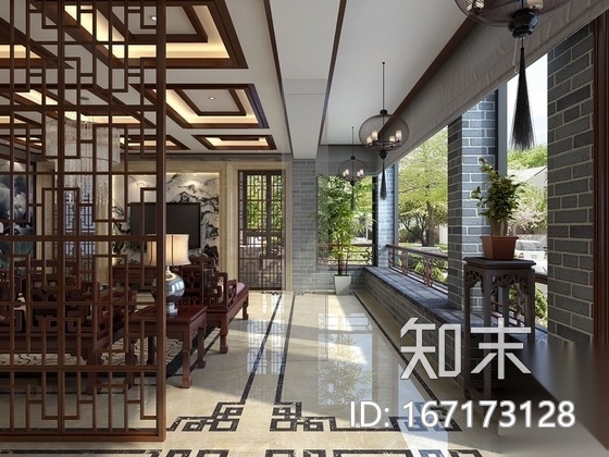 精品雅致中式联排别墅室内CAD装修图（含效果）cad施工图下载【ID:167173128】