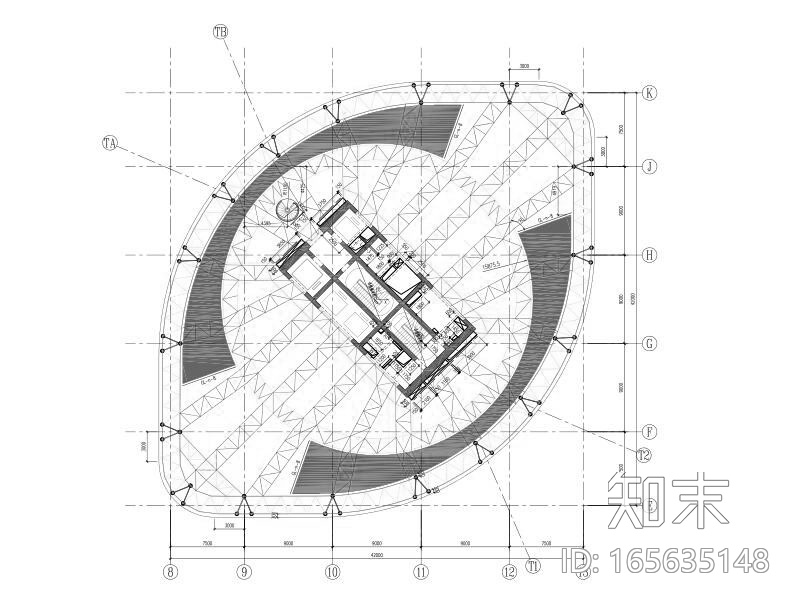 44层钢管砼柱框架cad施工图下载【ID:165635148】