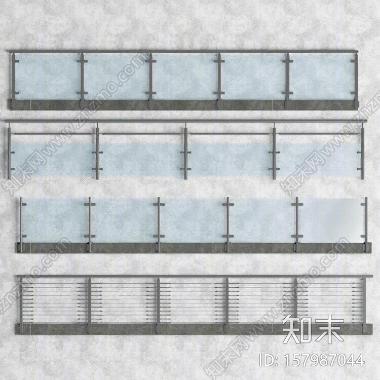 现代金属玻璃栏杆扶手3D模型下载【ID:157987044】