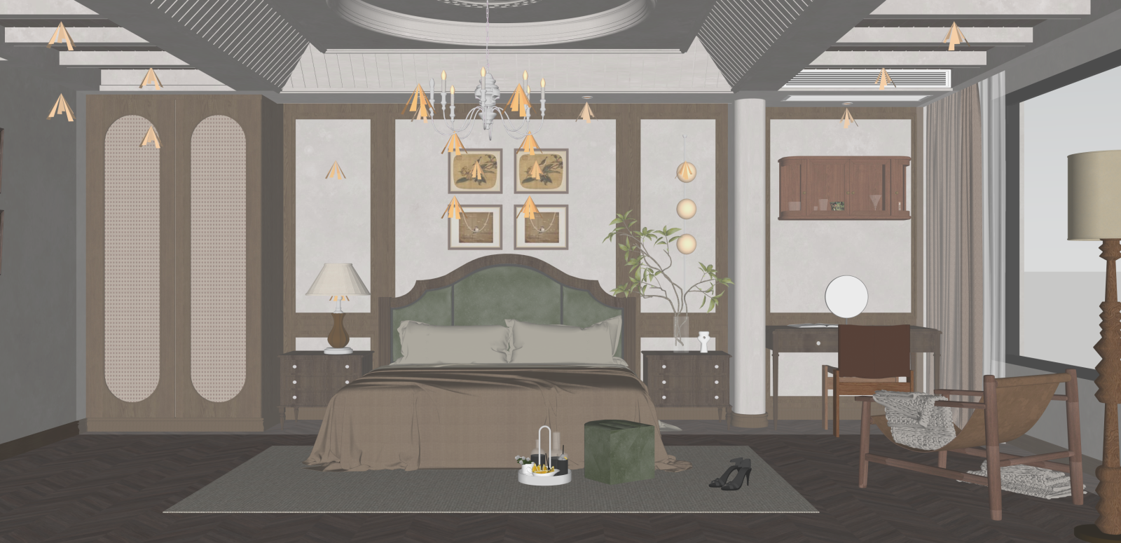 美式家居卧室SU模型下载【ID:1216014873】