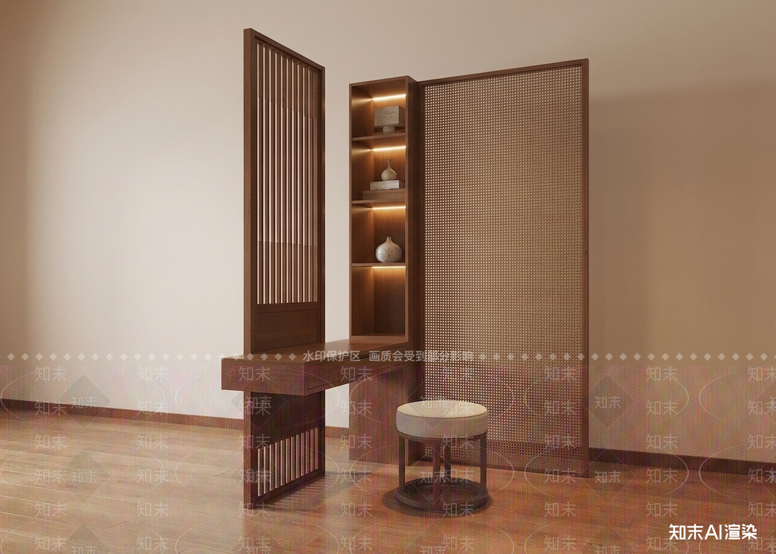 木质隔断柜梳妆台3D模型下载【ID:1227542468】