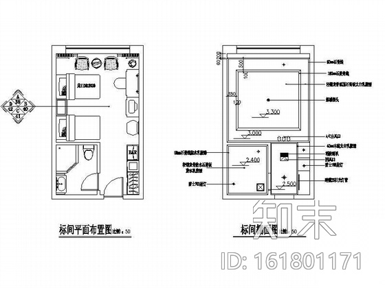 休闲酒店标准间装修图cad施工图下载【ID:161801171】