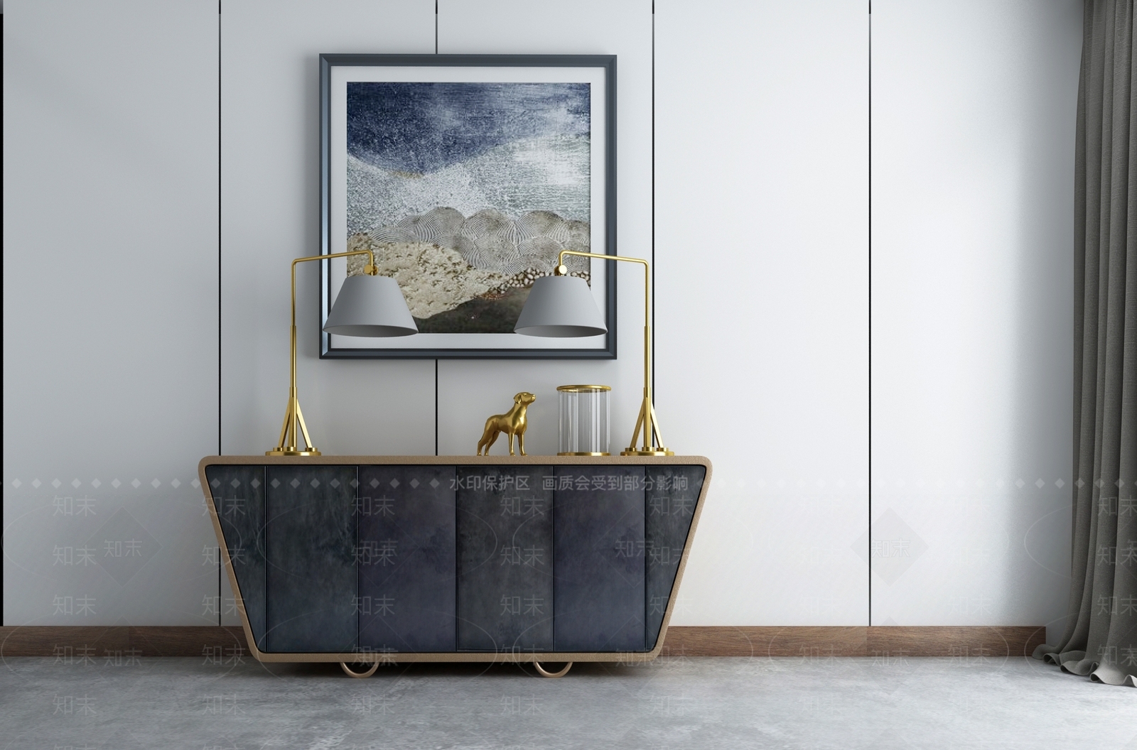 门厅端景柜玄关柜装饰柜现代抽象画3D模型下载【ID:235340712】