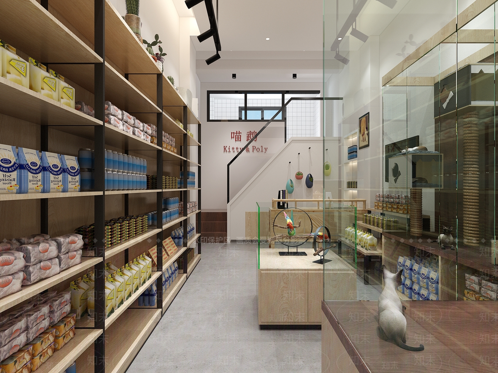 现代宠物店猫舍鹦鹉专卖店食品架展架猫笼吧台3D模型下载【ID:935349927】
