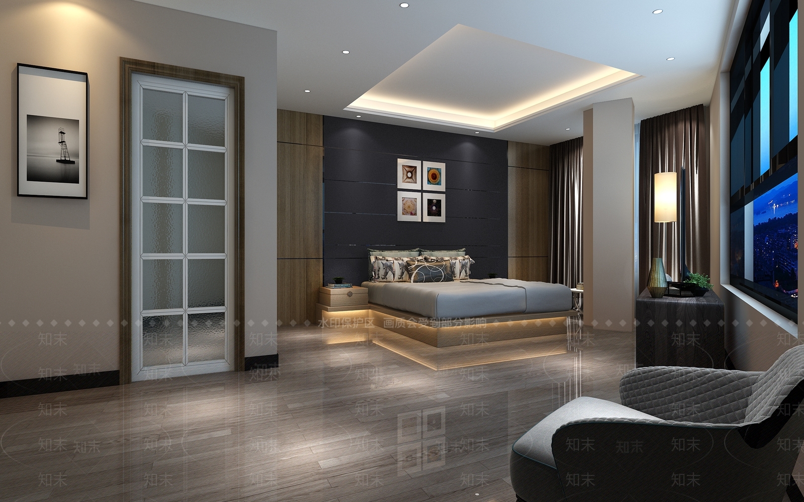 现代酒店套房客房衣服架床头柜3D模型下载【ID:435350600】