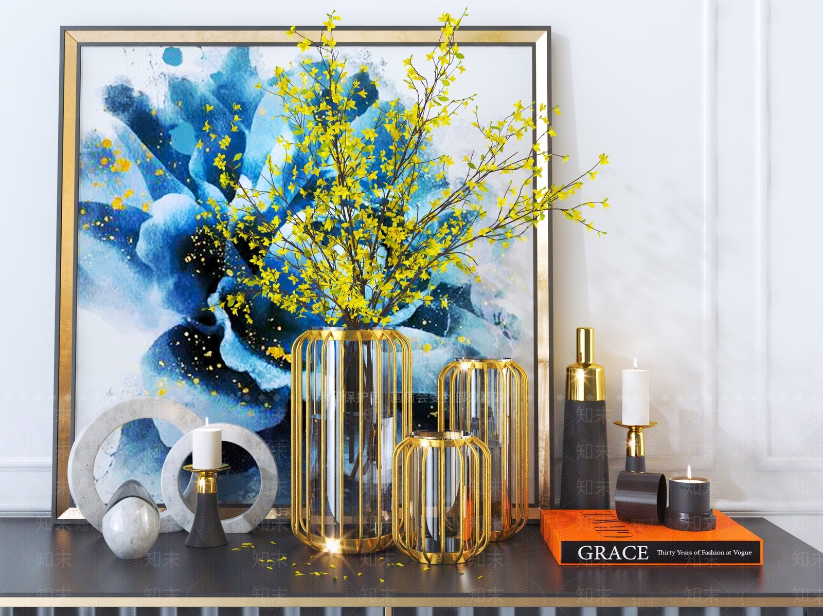 简欧欧式古典简欧轻奢透明玻璃花瓶蜡烛书籍装饰饰品摆件客厅餐厅电视柜茶几3D模型下载【ID:635351506】