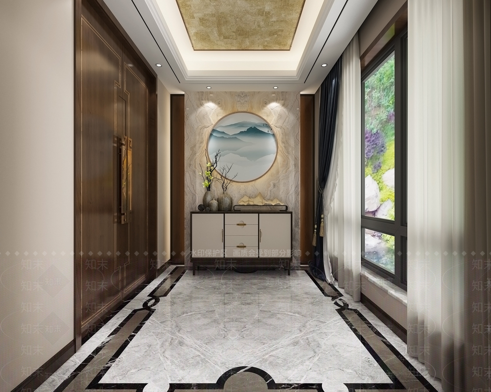 新中式家装玄关门厅3D模型下载【ID:235352819】