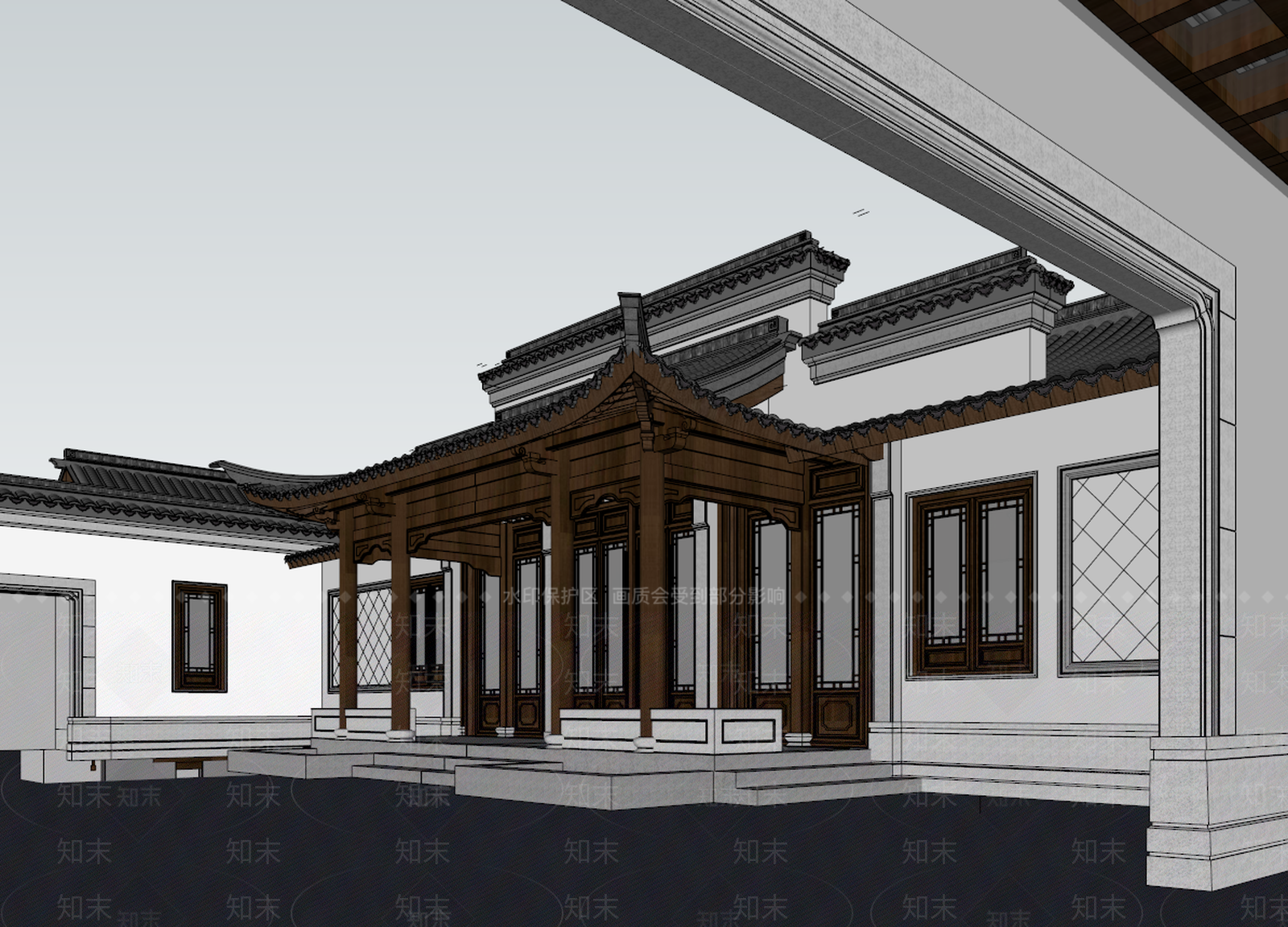 中式精品建筑SU模型下载【ID:835352611】