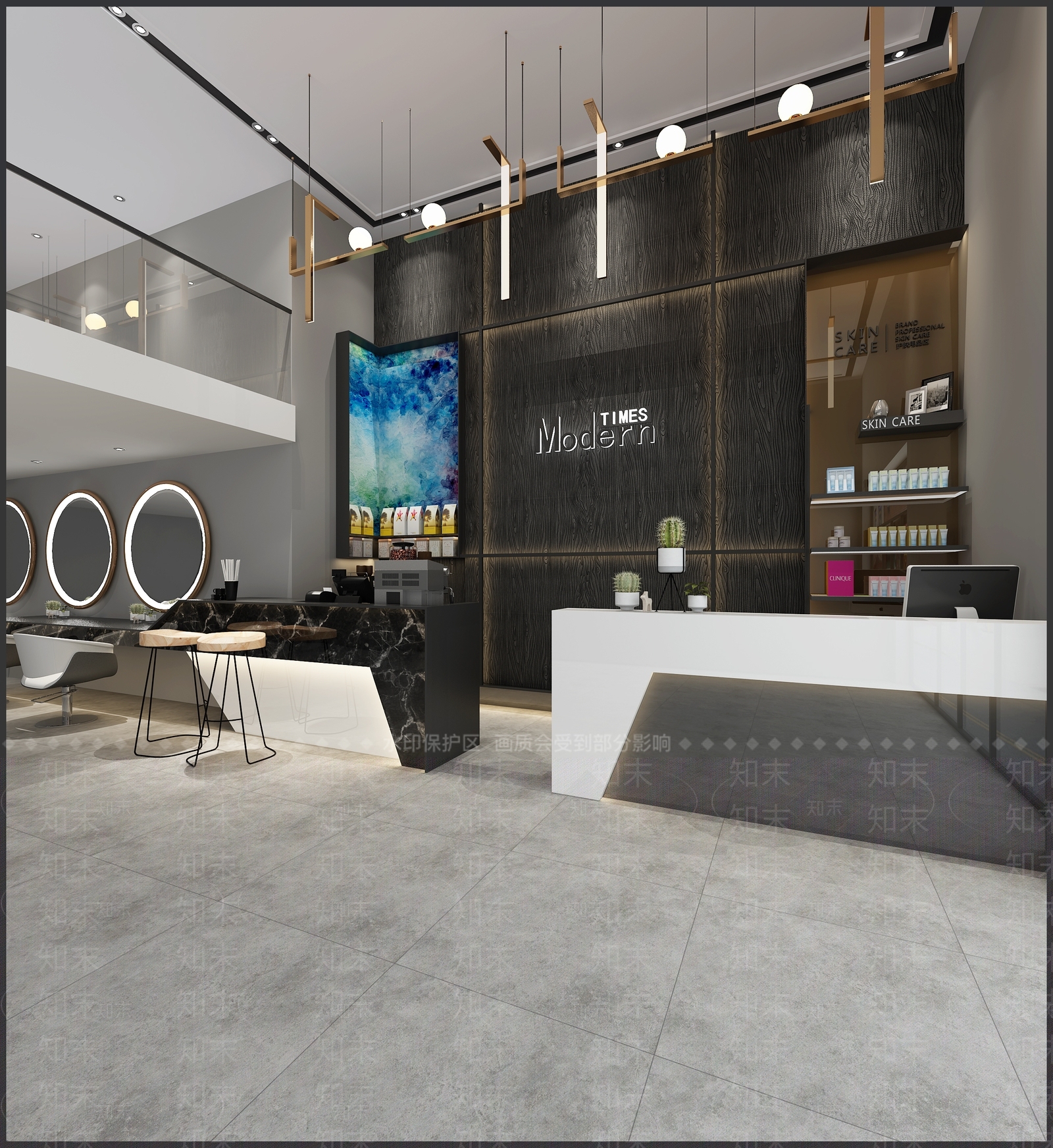 现代时尚理发店背景前台吧台3D模型下载【ID:935357777】