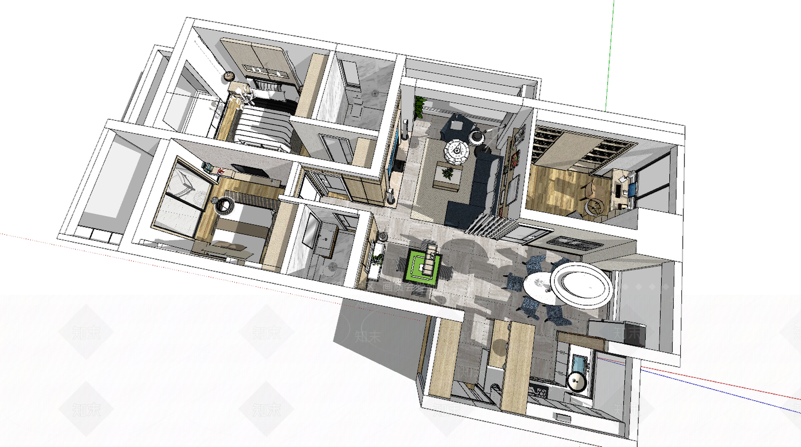 精致模型现代简约家装室内客餐厅卧SU模型下载【ID:935367887】