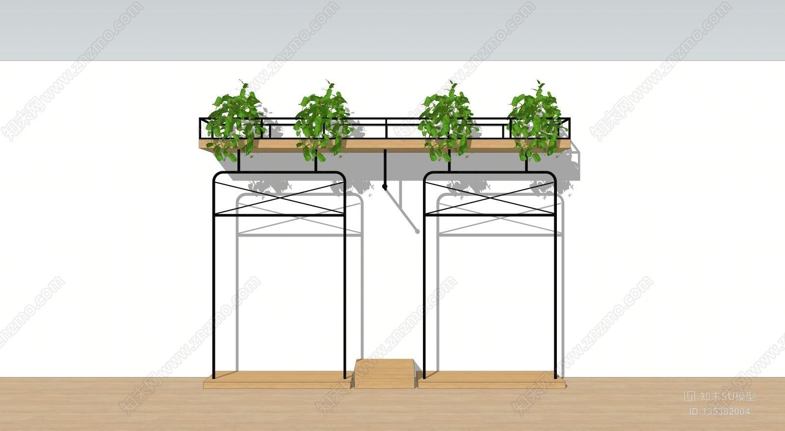 现代商场服装店挂货架黑色不锈钢木板货架SU模型下载【ID:135382004】