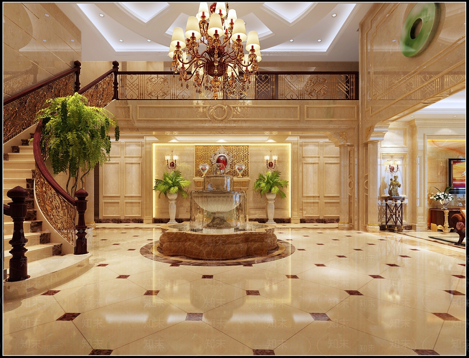 欧式古典欧式别墅大厅3D模型下载【ID:735394897】