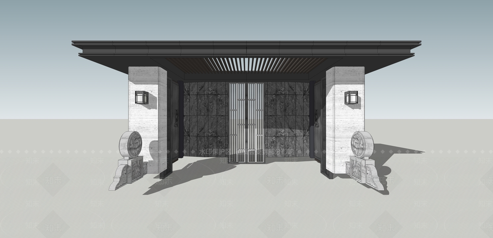 新中式特色入口大门SU模型下载【ID:935398142】