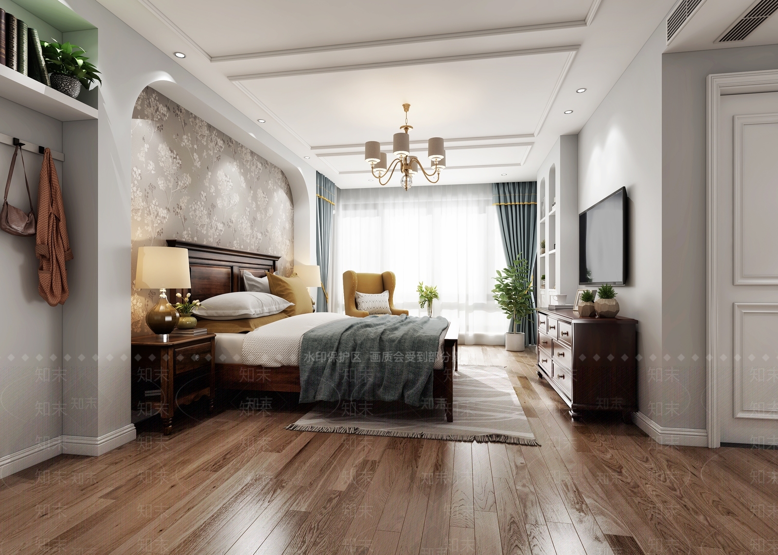 美式卧室休闲阳台3D模型下载【ID:435402313】