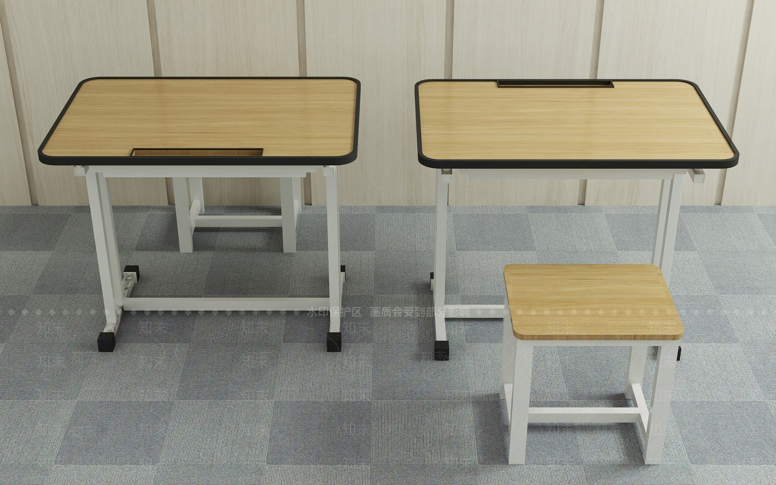 现代学生书桌椅组合3D模型下载【ID:135403900】