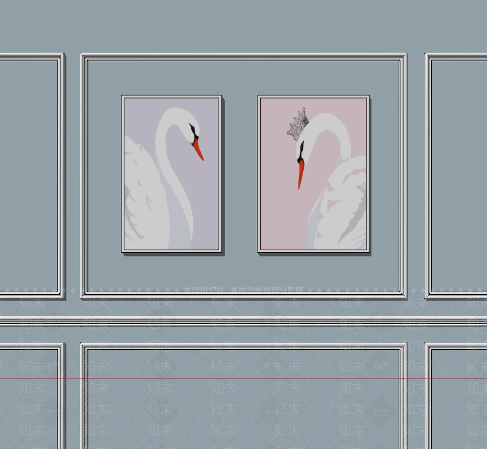 天鹅挂画SU模型下载【ID:935405213】