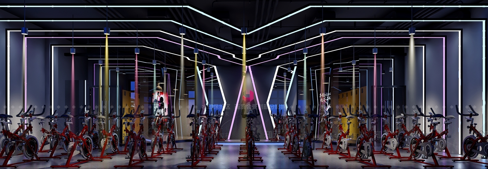 工业风健身房动感单车拳击室3D模型下载【ID:935426621】