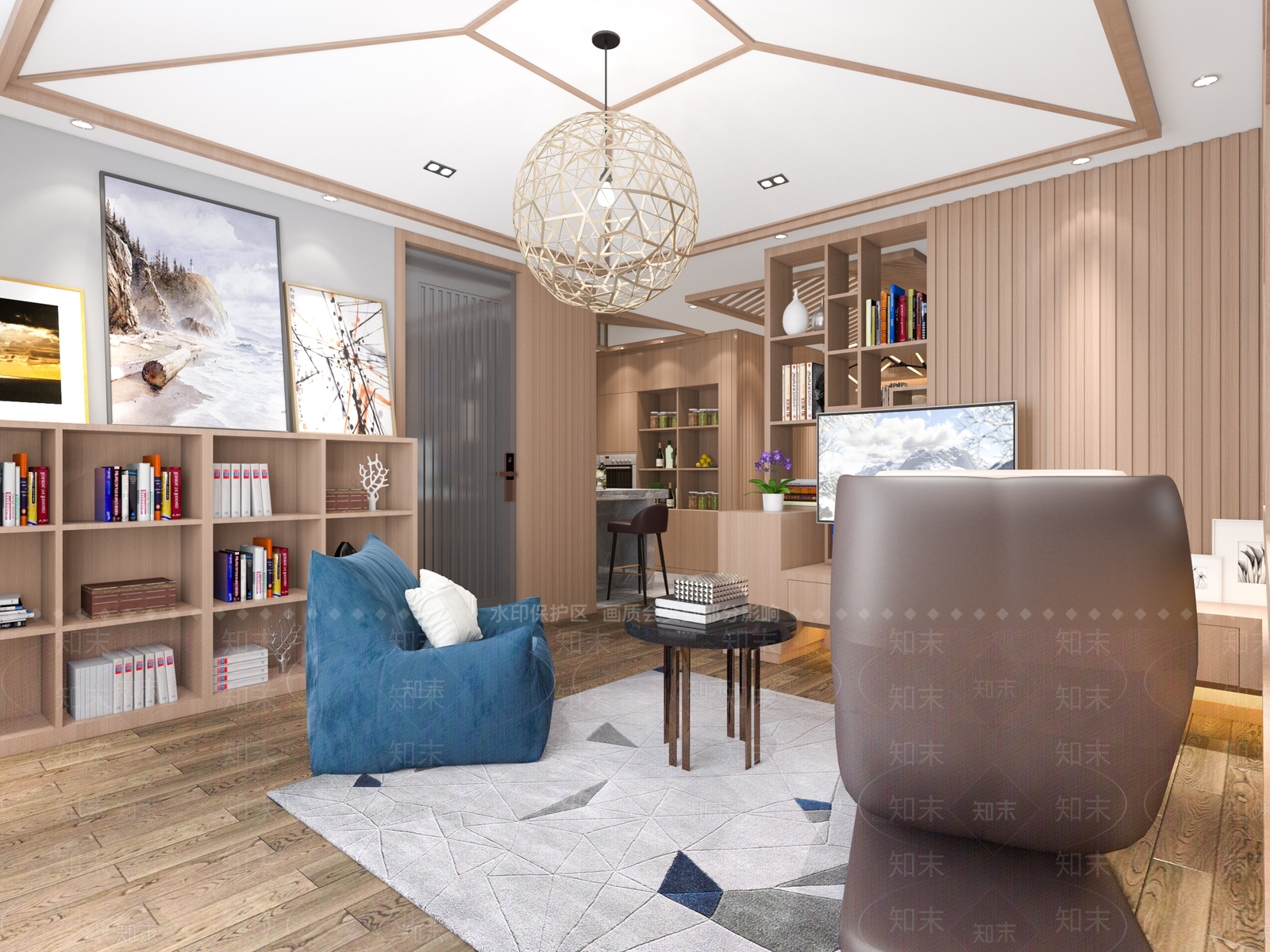 现代休闲书吧3D模型下载【ID:235429703】