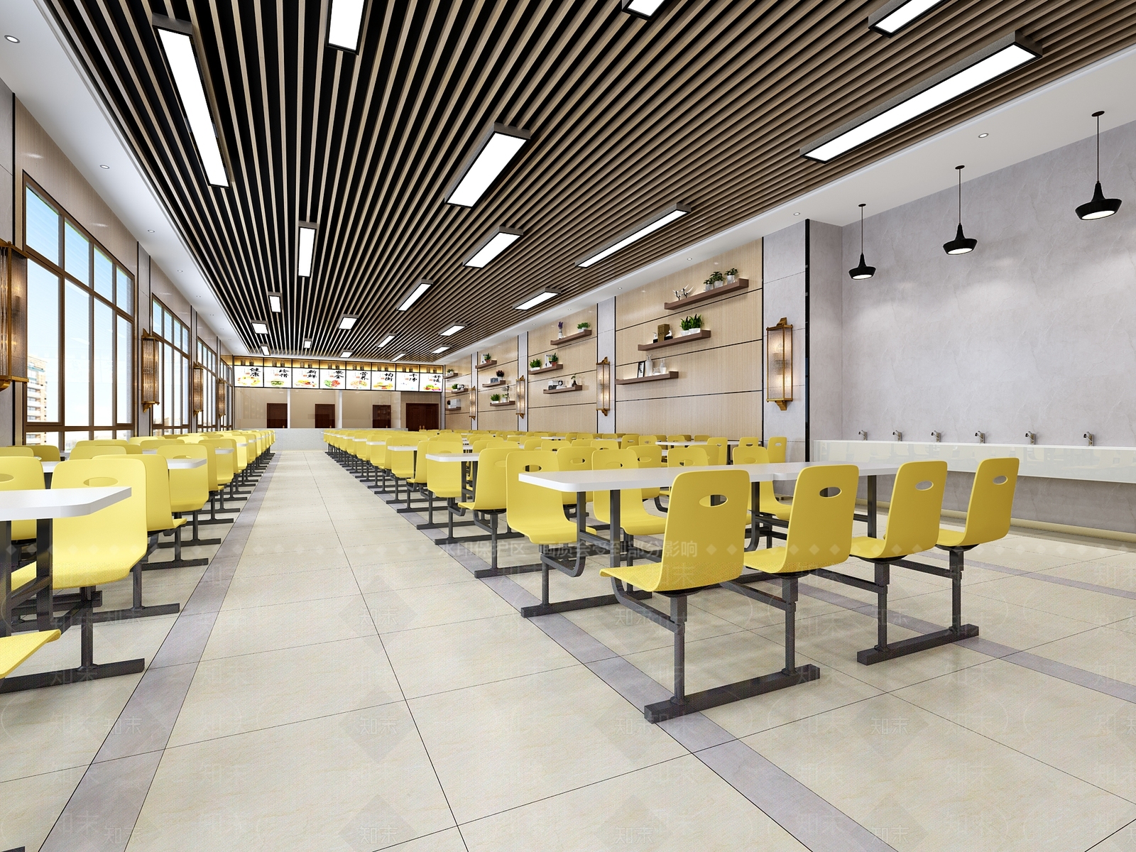 现代食堂饭堂3D模型下载【ID:735429717】