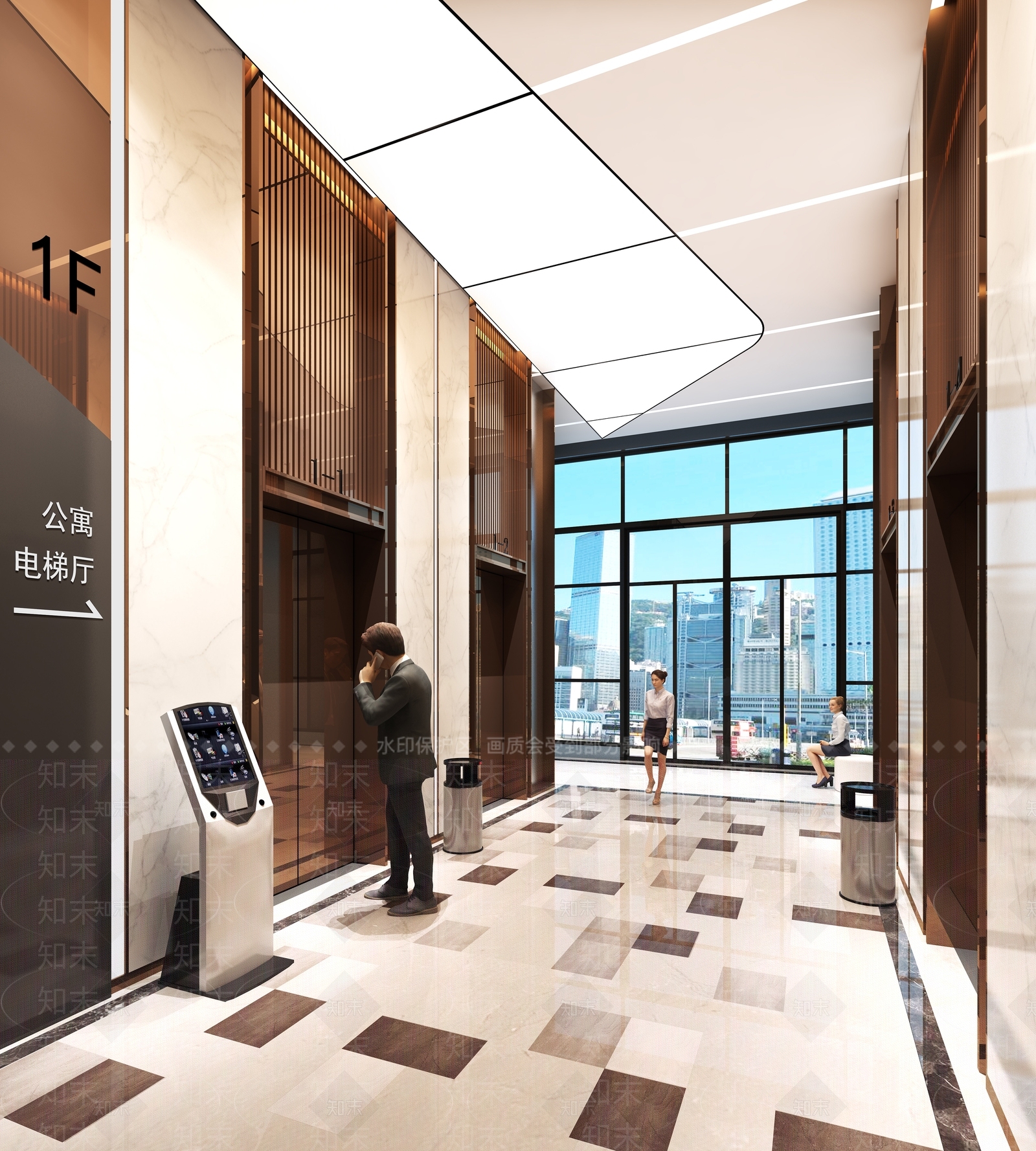 现代电梯厅3D模型下载【ID:135437734】