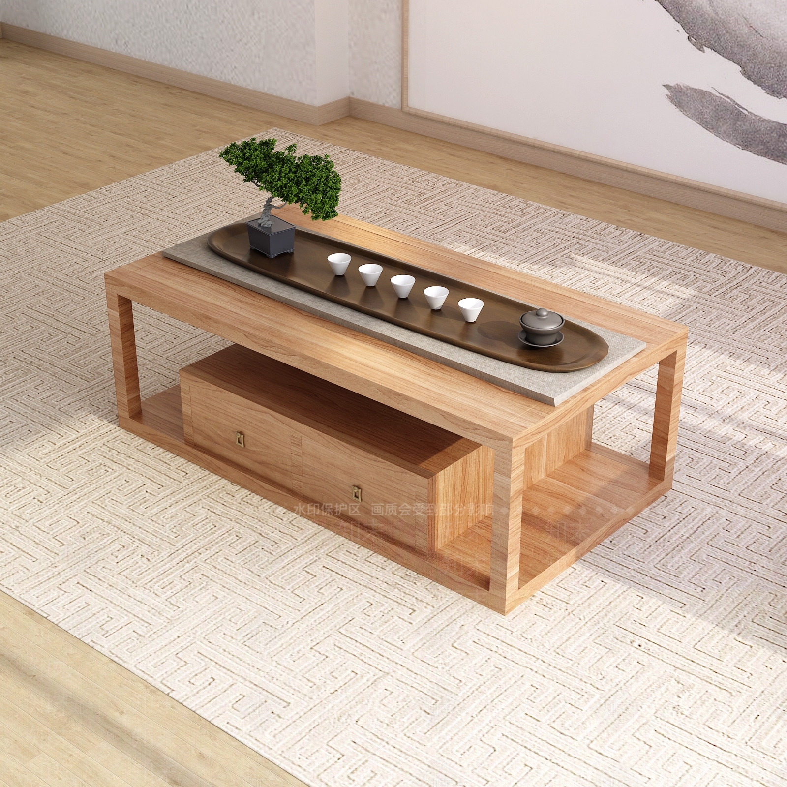 中式茶几茶具3D模型下载【ID:135441662】