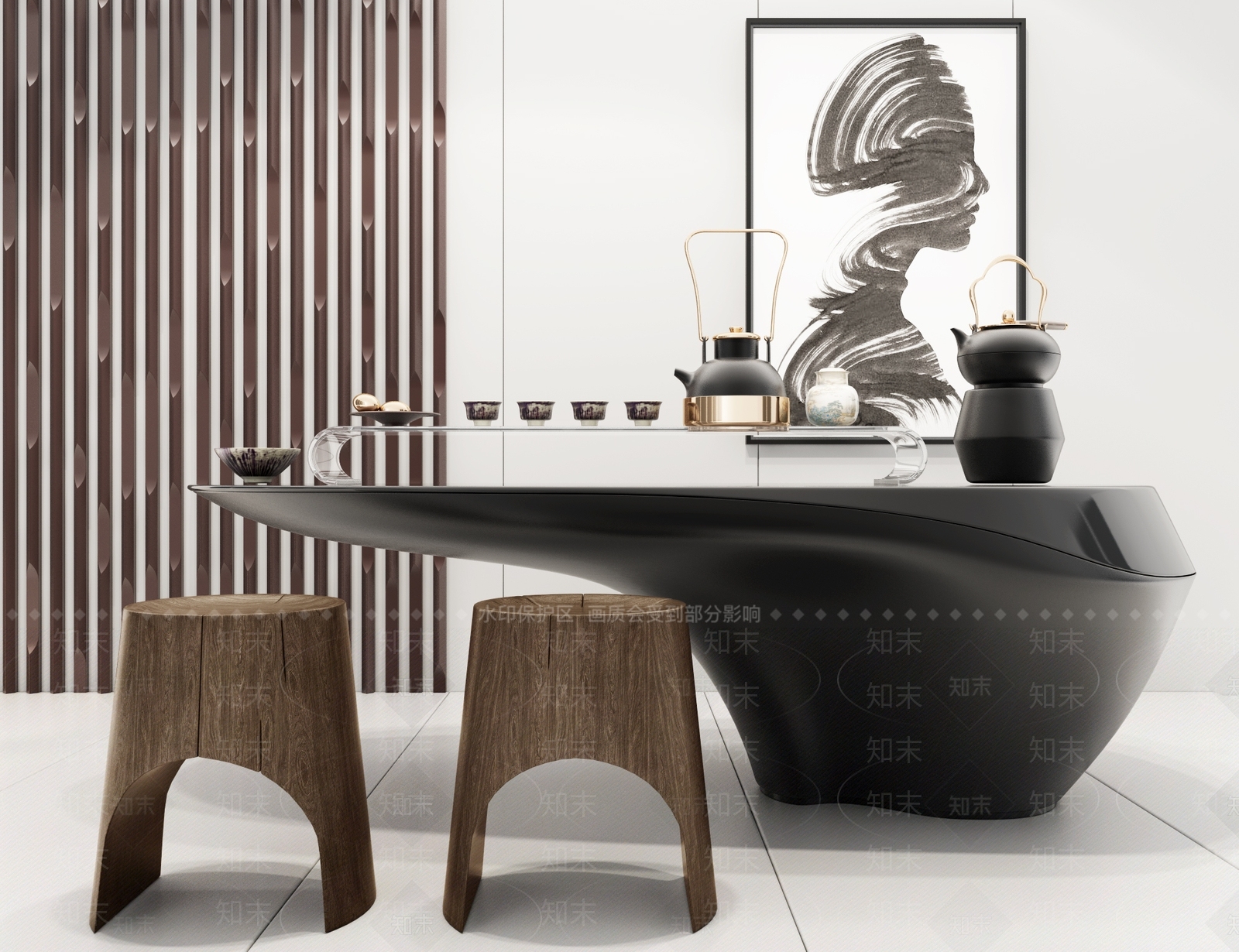 新中式茶几摆件茶具组合3D模型下载【ID:135446481】