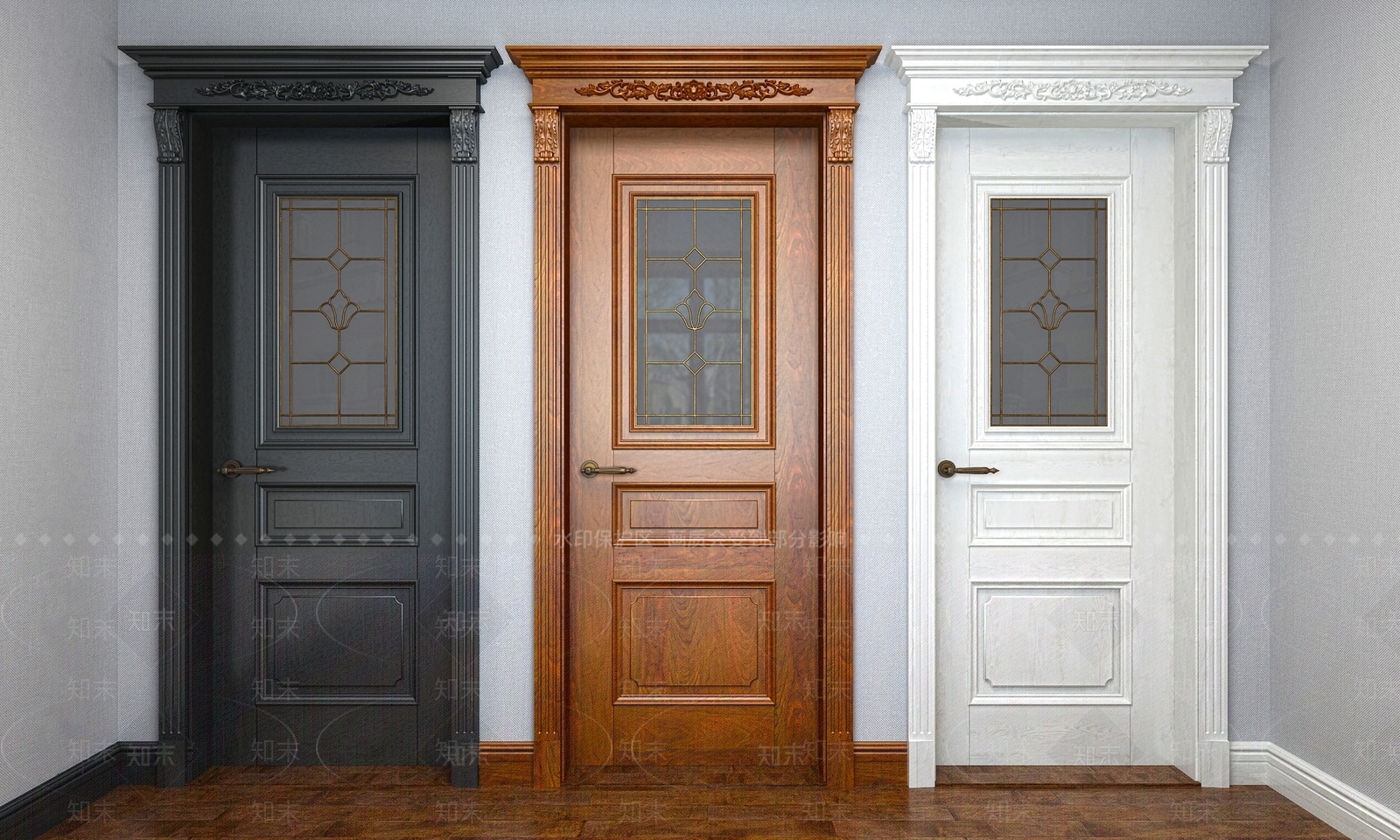 美式雕花木门3D模型下载【ID:635454796】