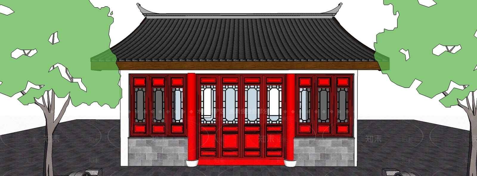 中式门窗房屋SU模型下载【ID:335456293】