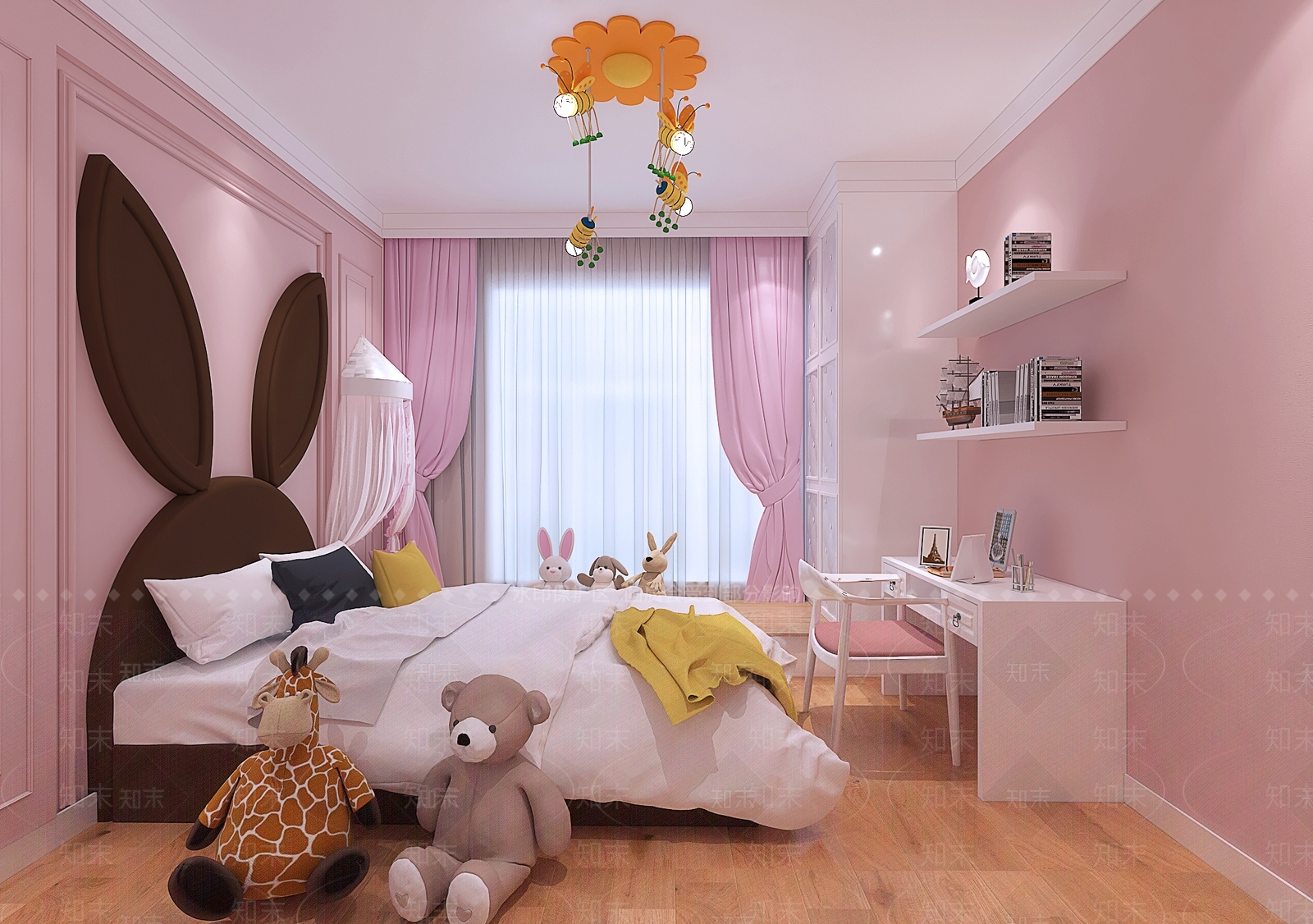 简欧兔耳朵床儿童房3D模型下载【ID:435481665】