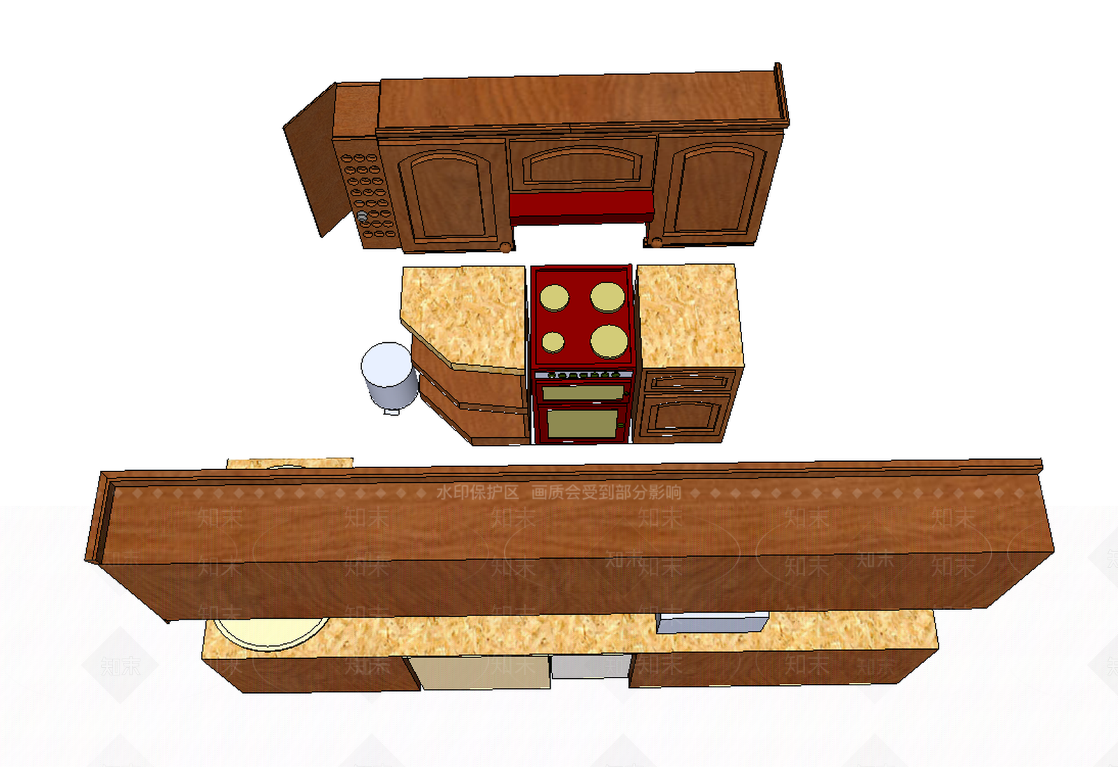 家装厨房家具摆放橱柜打造壁柜SU模型下载【ID:335482321】