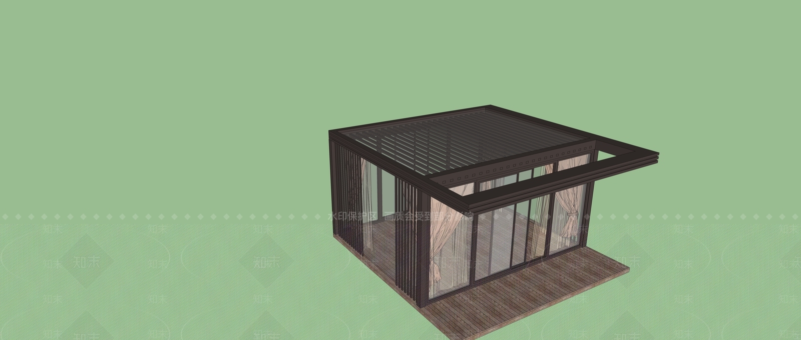 新中式亭子加防腐木铺装SU模型下载【ID:435487792】