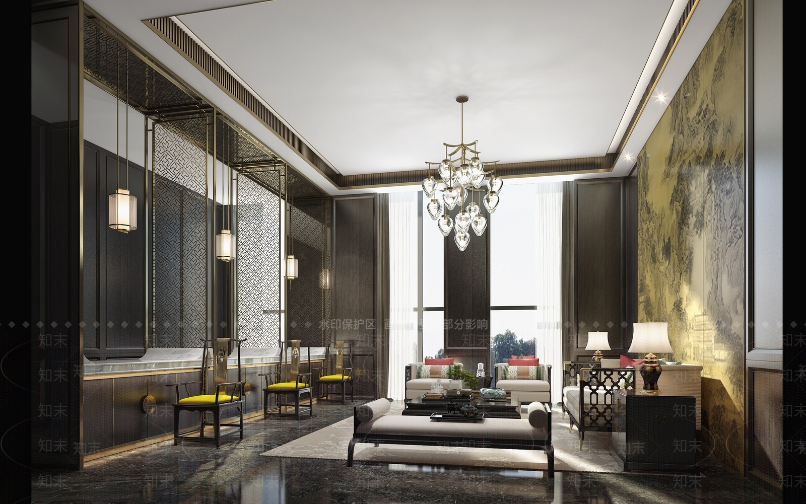 中式奢华客厅3D模型下载【ID:735594749】