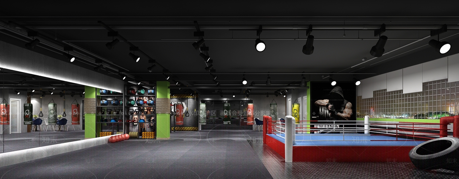 工业风拳击馆健身房3D模型下载【ID:935594659】