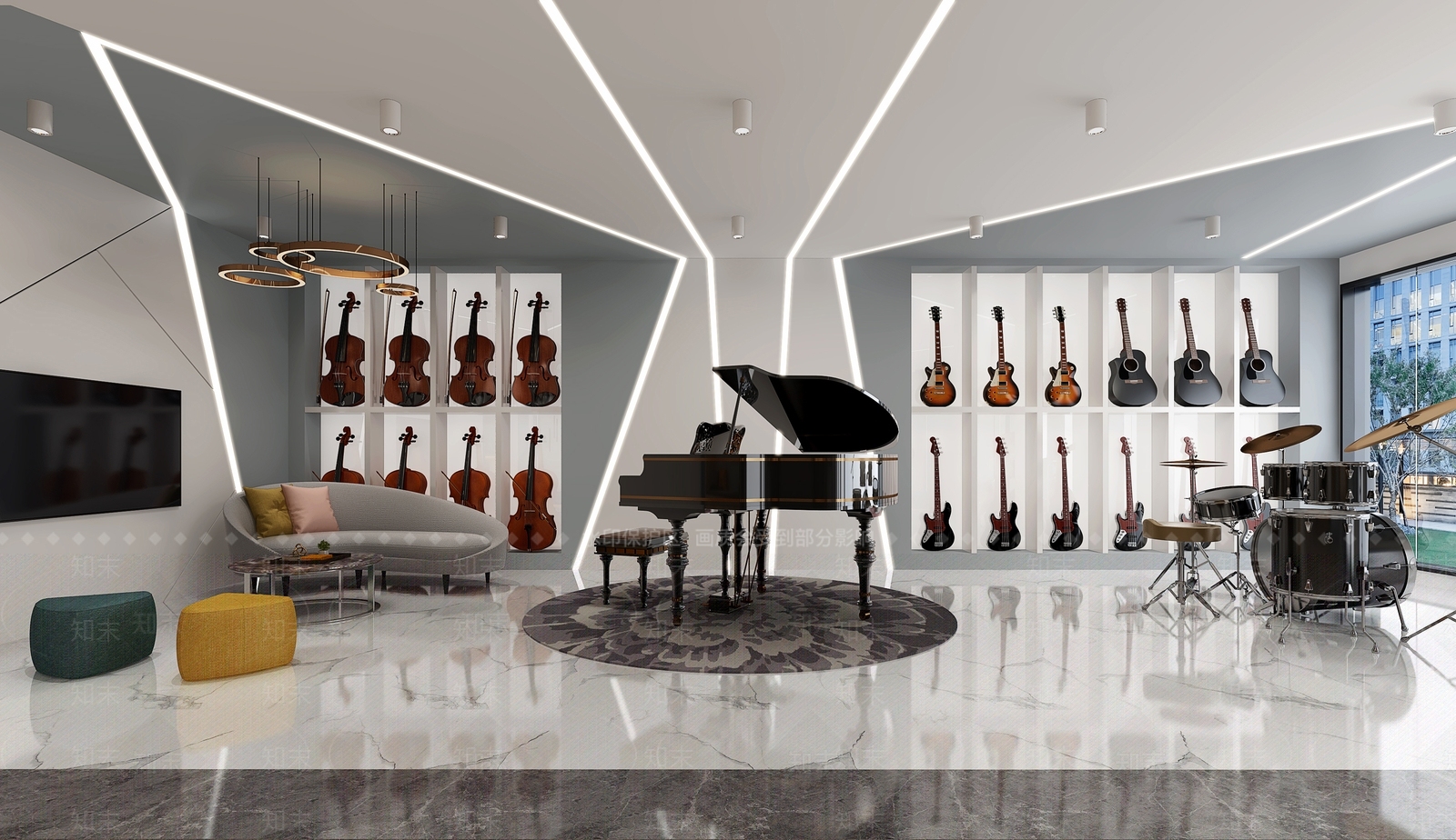 现代琴行专卖店3D模型下载【ID:535598891】