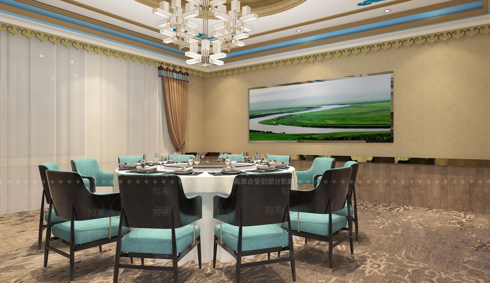 新中式蒙古包厢3D模型下载【ID:335607627】