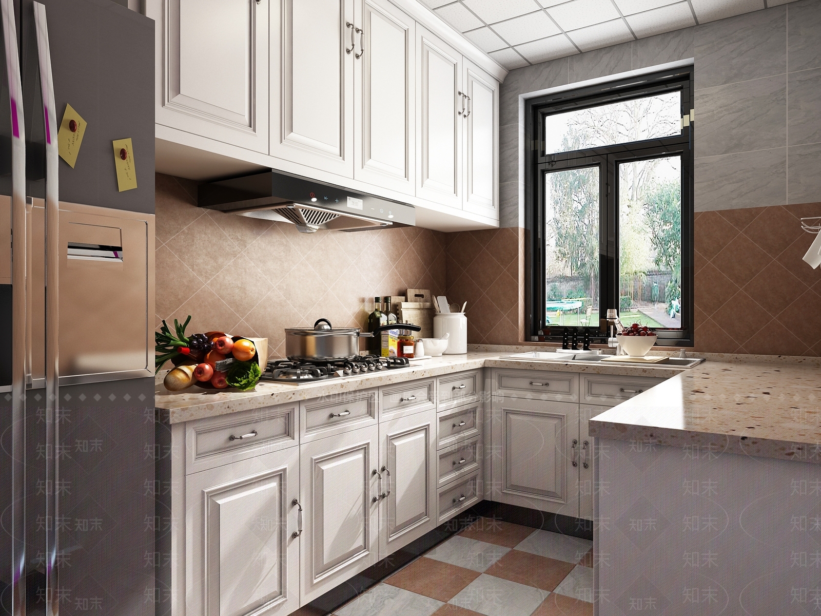 美式厨房冰箱柜子3D模型下载【ID:435616926】