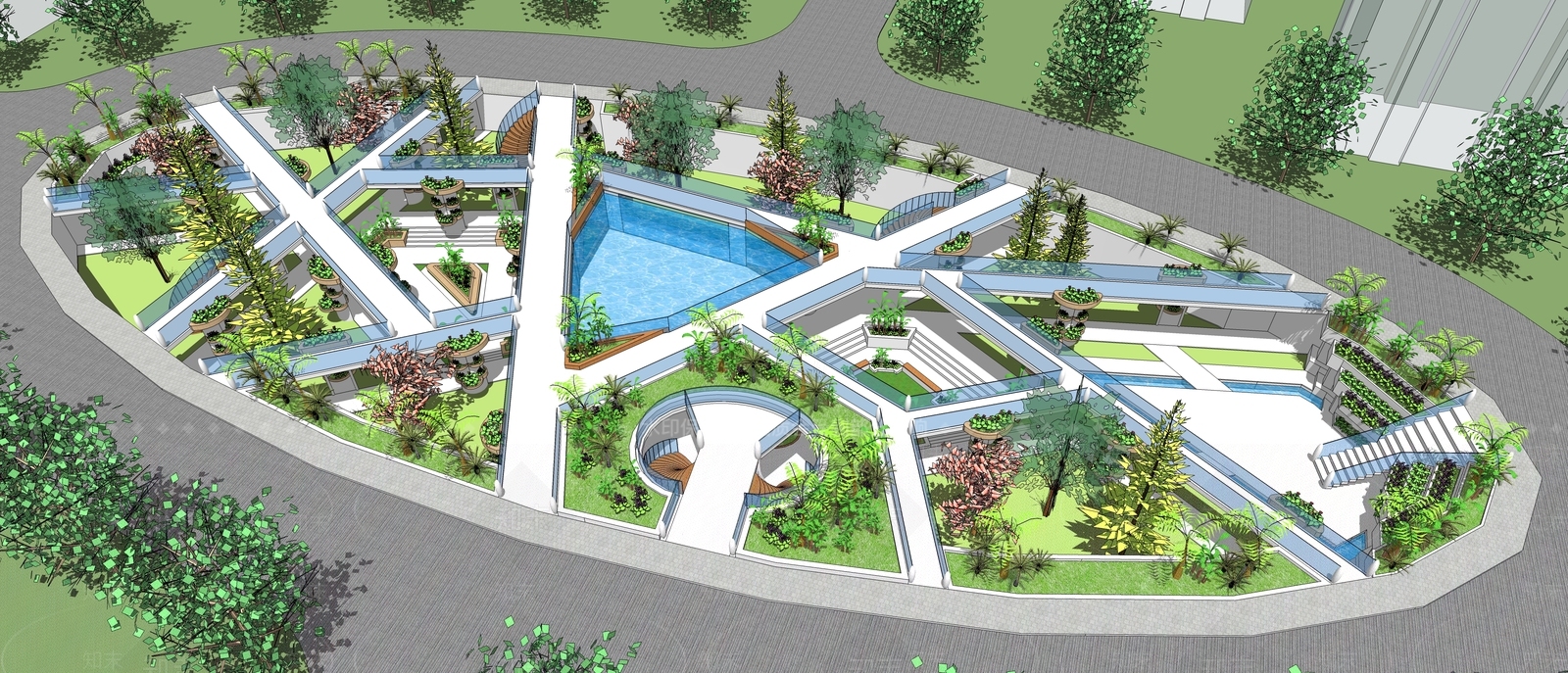 现代城市下沉广场概念设计SU模型下载【ID:835625471】